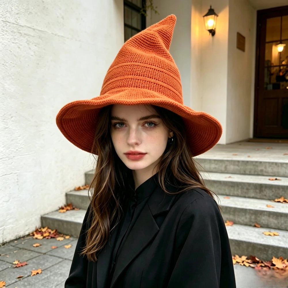 Halloween Witch Hat, Foldable Knitted Women'S Hat, Halloween Party Hat, Magic Hat, Festival Party, Role-Playing, Decoration