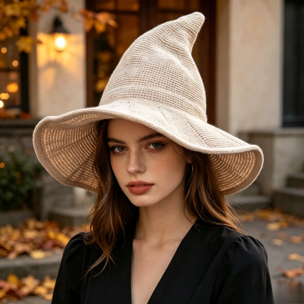 Halloween Witch Hat, Foldable Knitted Women'S Hat, Halloween Party Hat, Magic Hat, Festival Party, Role-Playing, Decoration