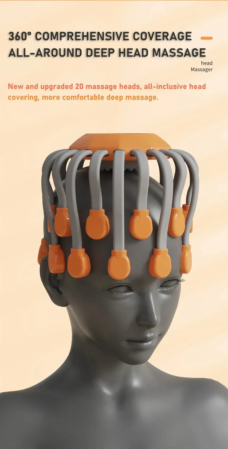 20-Head Scalp Massager | Red Light Vibrating Octopus Head Massager