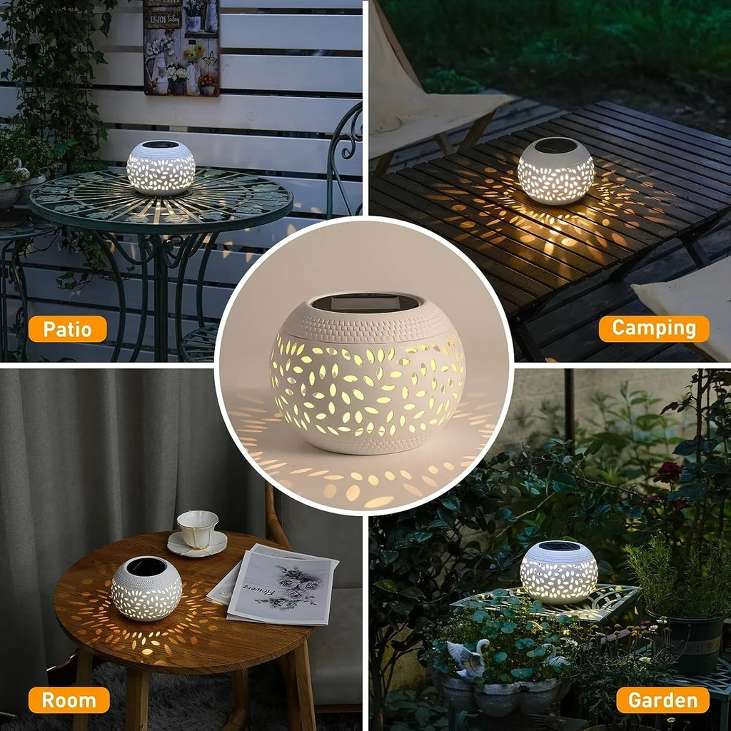 Solar LED Garden Lantern - Elegant Metal lantern solar Powered Lamp Waterproof Shadow Projection for Outdoor Garden Patio Light