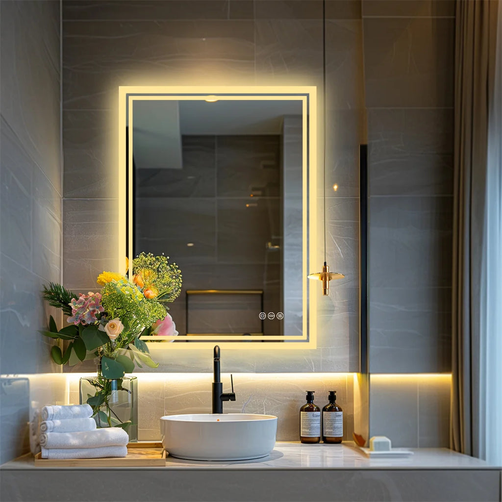 LED Bathroom Mirror | Frameless Dimmable with Anti-Fog & Touch Control