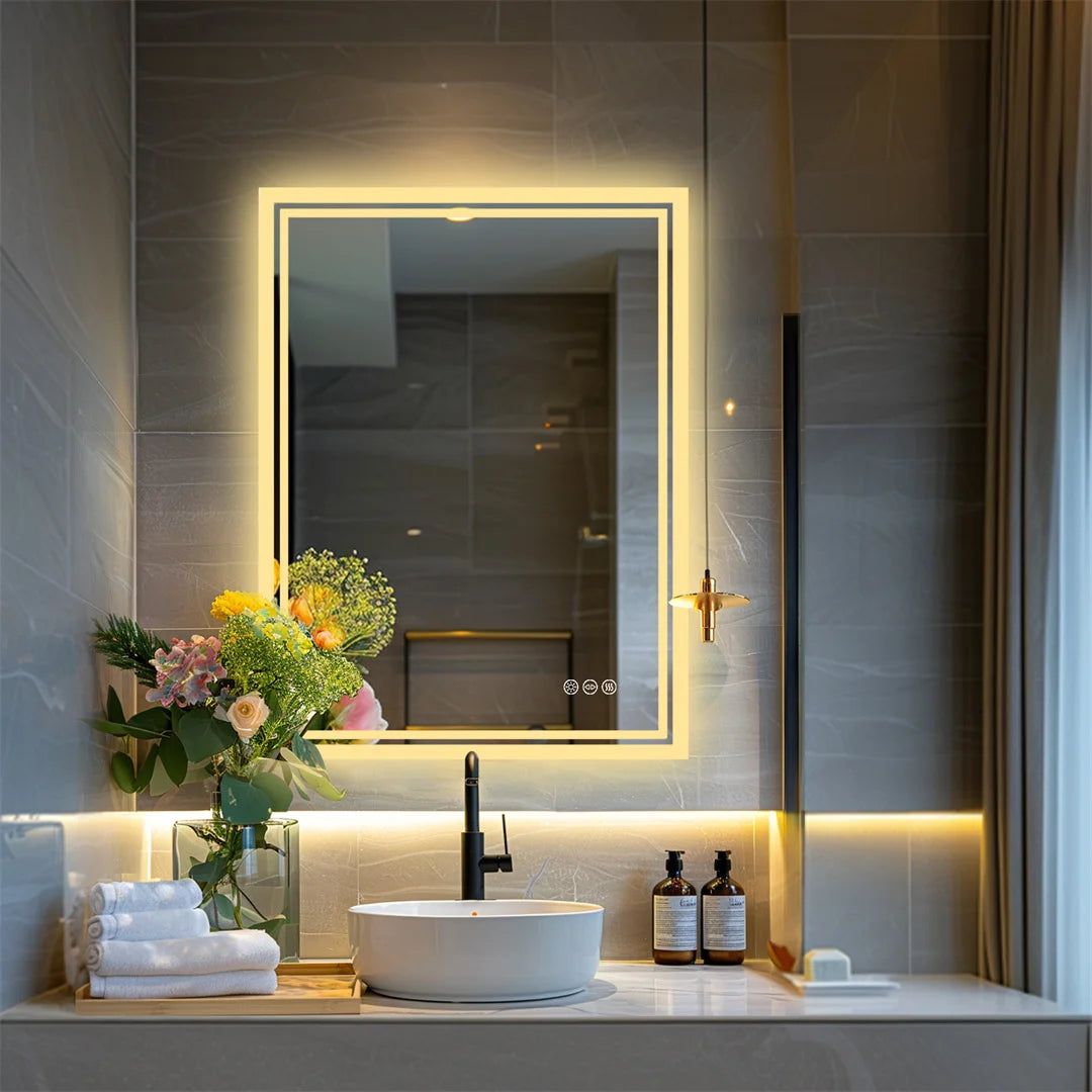 LED Bathroom Mirror | Frameless Dimmable with Anti-Fog & Touch Control