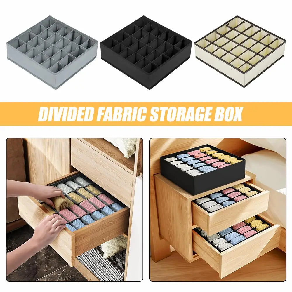 1pc Fabric Storage Box with 24 Compartments - Foldable Stackable Organizer for Socks Ties Underwear Space-Saving Drawer Divider