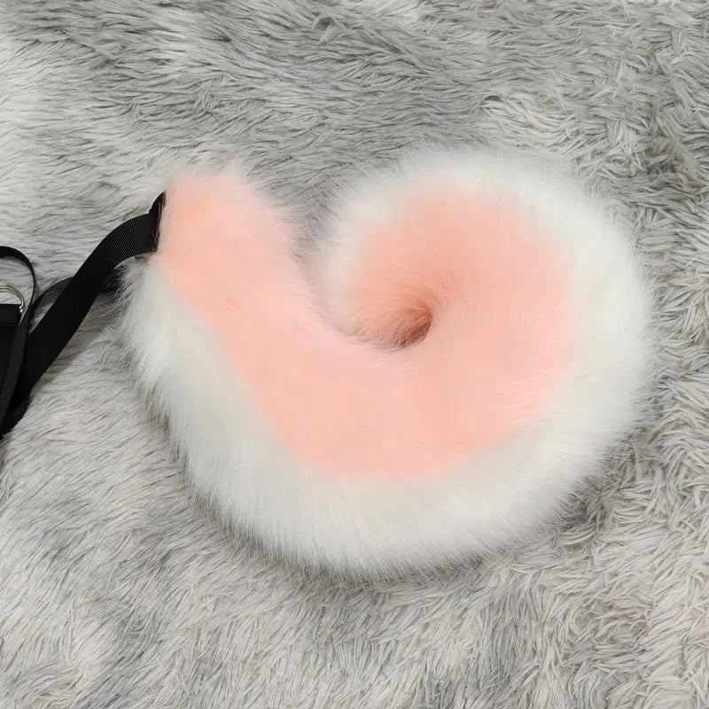 Faux Fur Wolf Fox Tail Dog Shiba Inu Tail with Black Belt Fursuit Plush Furry Costume Accessories for Halloween Party Cosplay