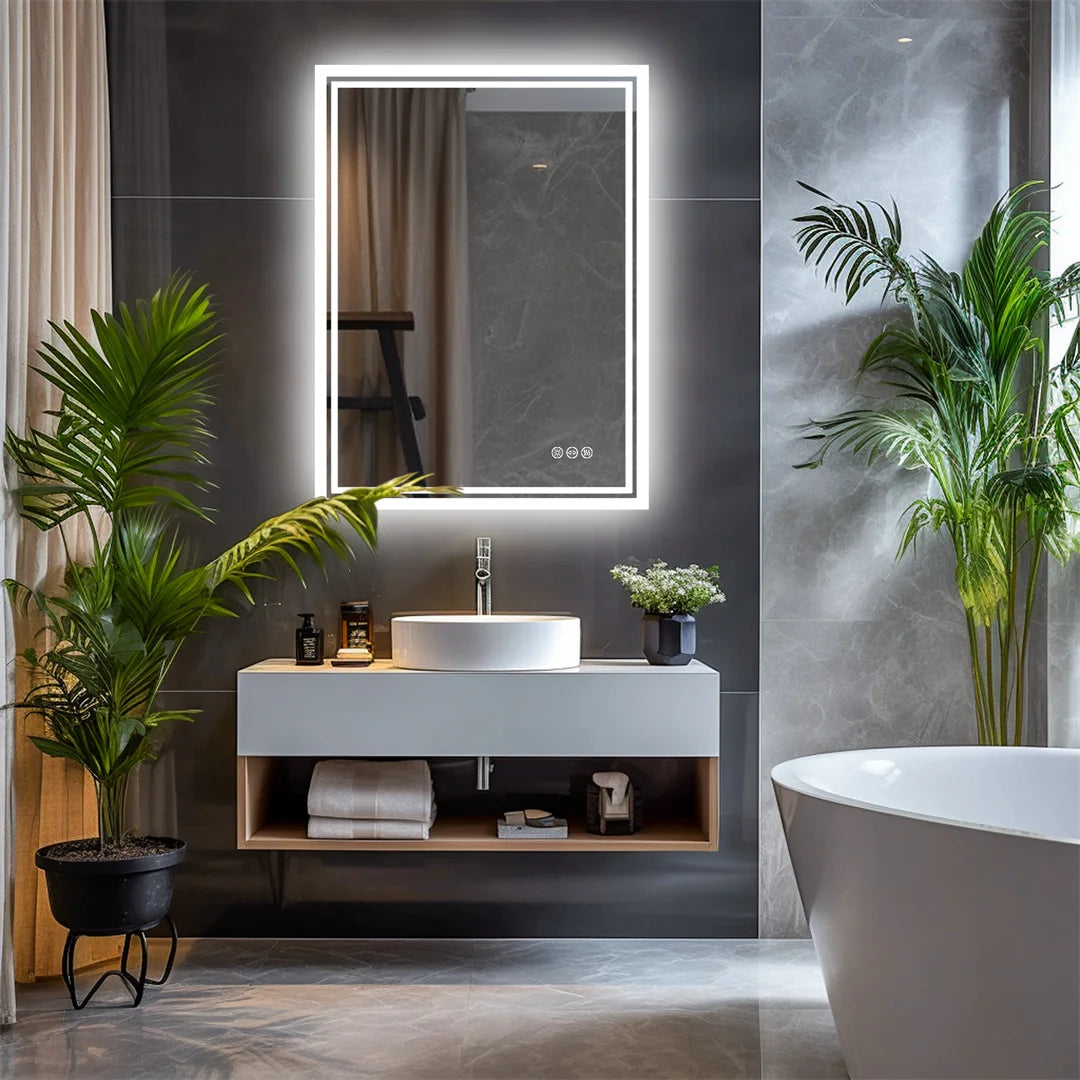 LED Bathroom Mirror | Frameless Dimmable with Anti-Fog & Touch Control