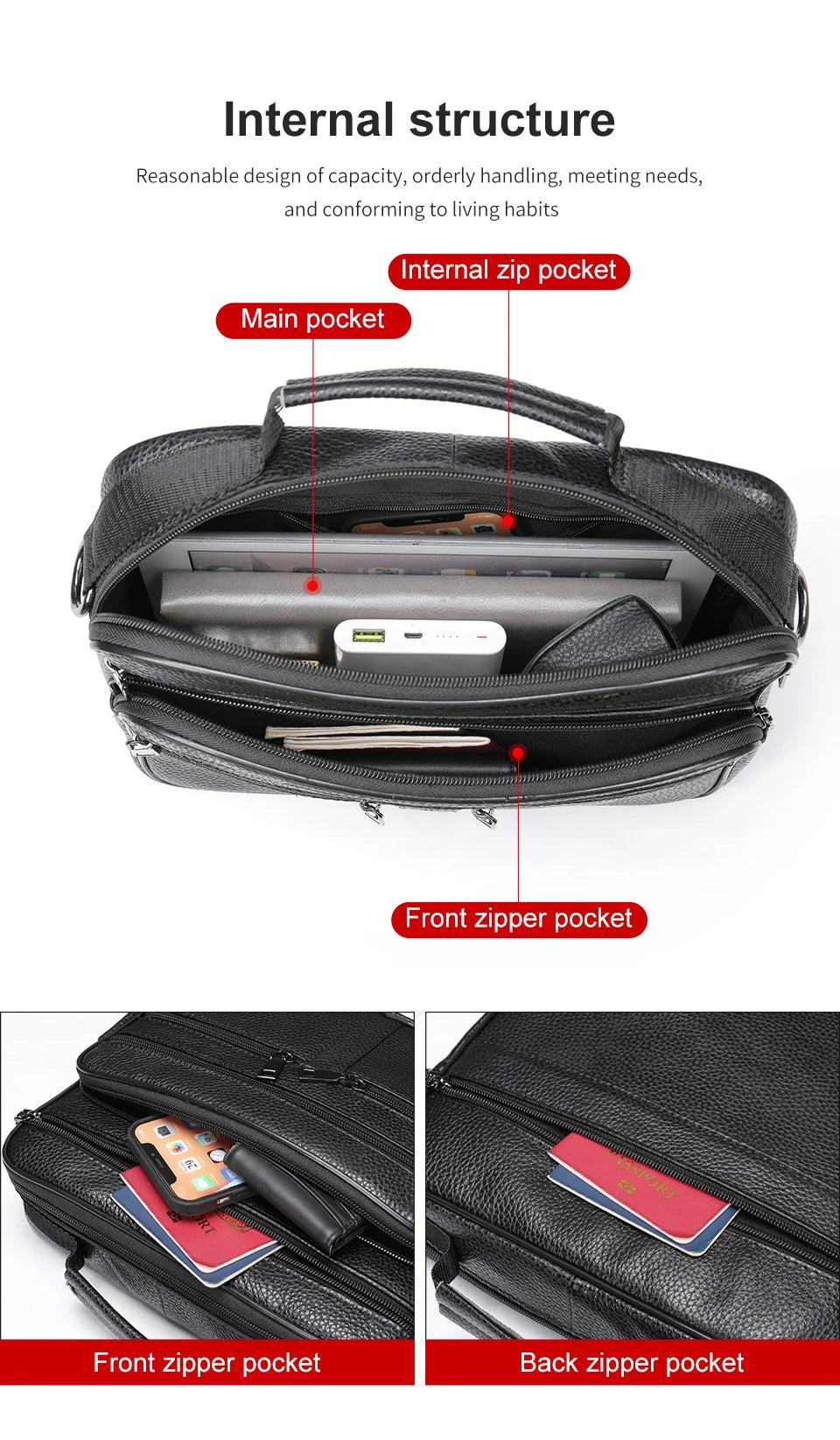 Genuine Leather Shoulder Bag for Men Black Cowhide Leather Handbag for Men Business Office Messenger Bag Male Crossbody Bag