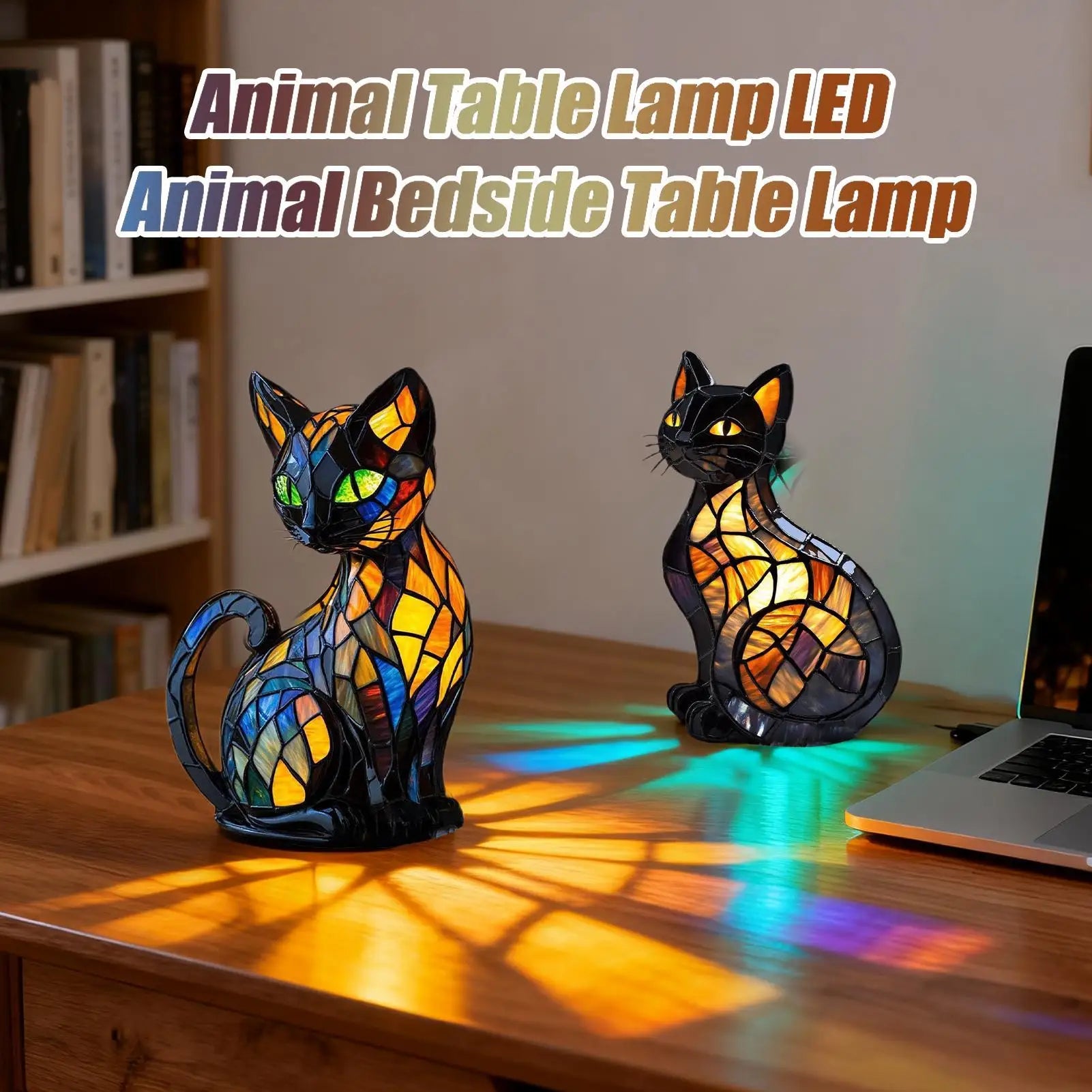 Cat Lamp Stained Retro Cat Stained Resin Tabletop Night Light Cute Pet Themed Led Lamp Gift For Cat Lovers