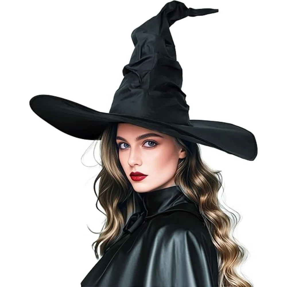 Women Halloween Witch Hat Large Foldable Witch Wizard Hat Spider Bat Pendant For Party Cosplay Costume Headgear Devil Cap Props