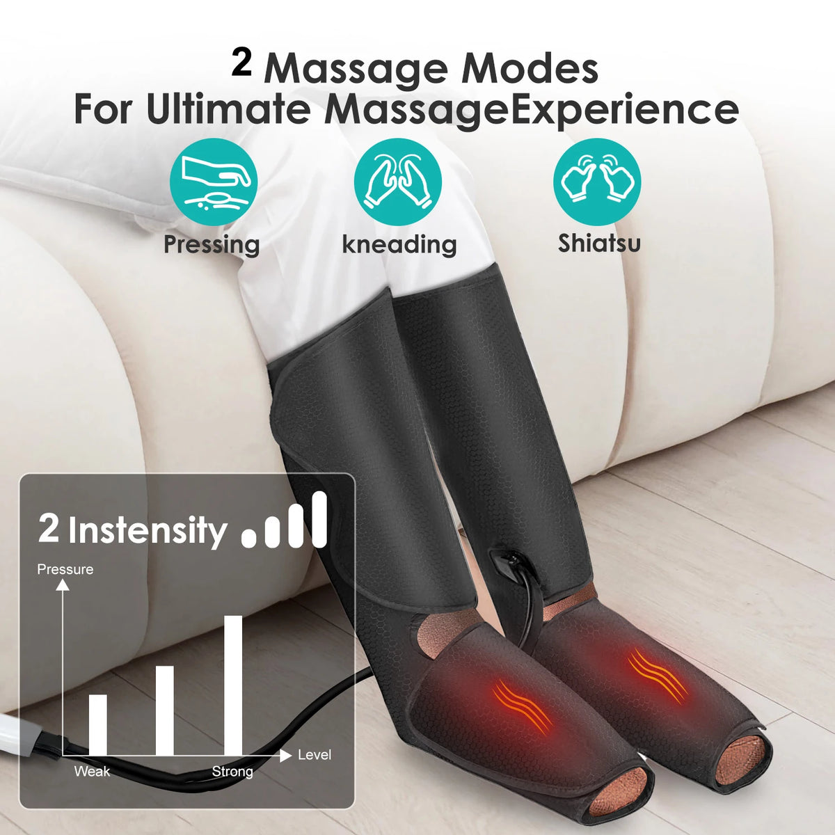 Leg Air Compression Massager | Foot, Calf & Thigh Massage with Heat, 3 Intensities