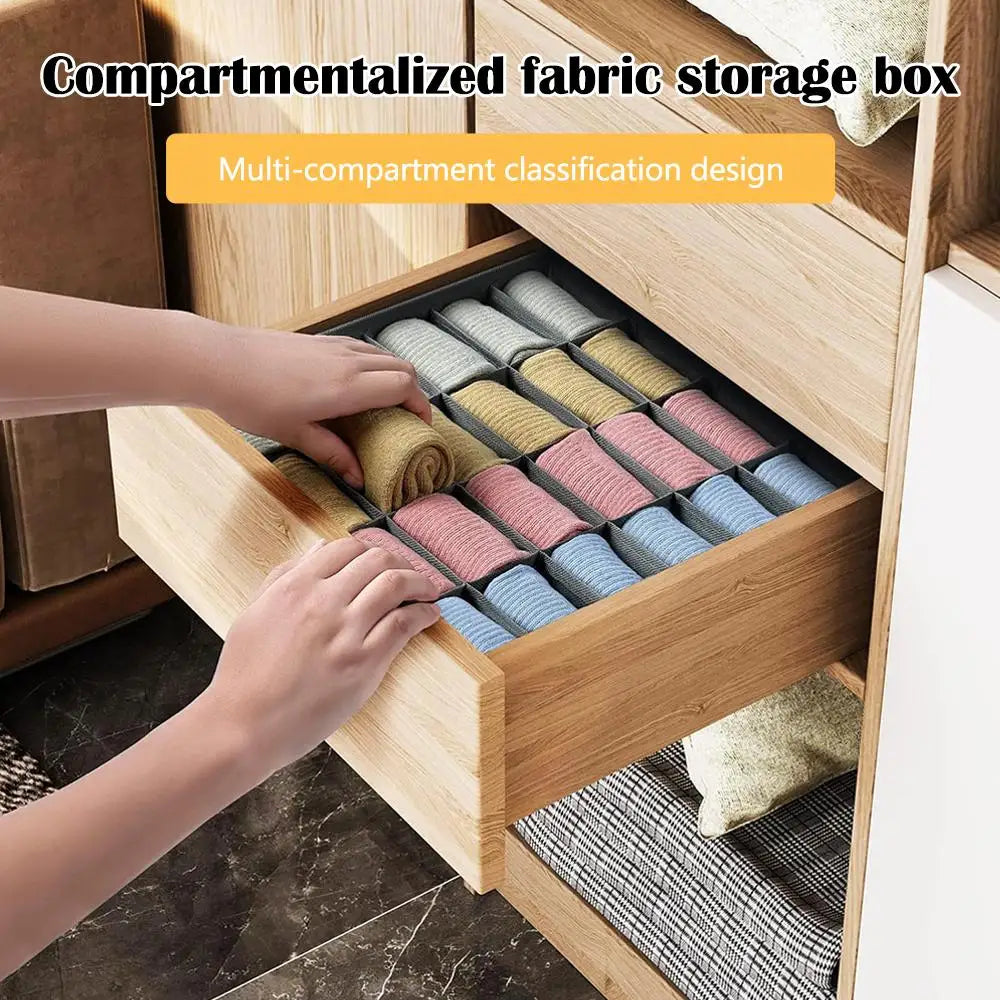 1pc Fabric Storage Box with 24 Compartments - Foldable Stackable Organizer for Socks Ties Underwear Space-Saving Drawer Divider