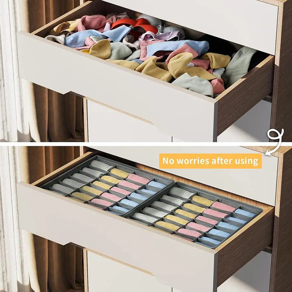 1pc Fabric Storage Box with 24 Compartments - Foldable Stackable Organizer for Socks Ties Underwear Space-Saving Drawer Divider