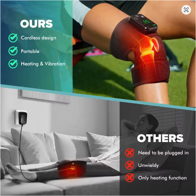 Heated Knee Massager with Vibration | 3-in-1 Cordless Wrap for Knee, Shoulder & Elbow