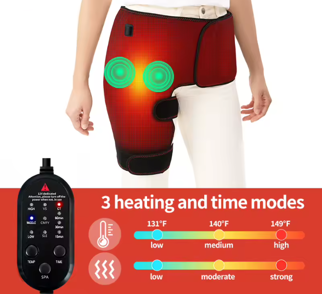 Heated Massage Waist & Hip Support Brace | Hot Compress for Hip, Thigh & Glute Relief