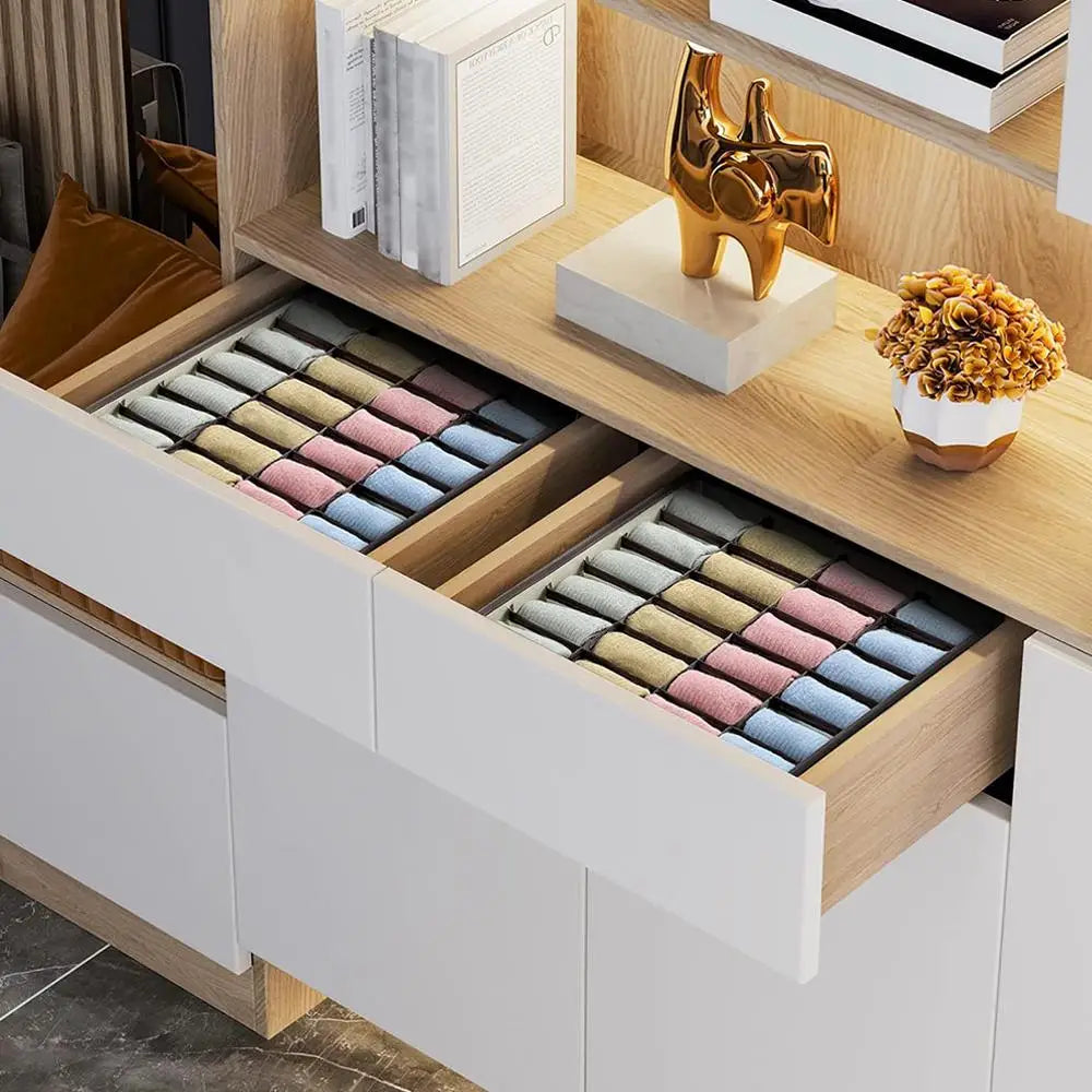 1pc Fabric Storage Box with 24 Compartments - Foldable Stackable Organizer for Socks Ties Underwear Space-Saving Drawer Divider