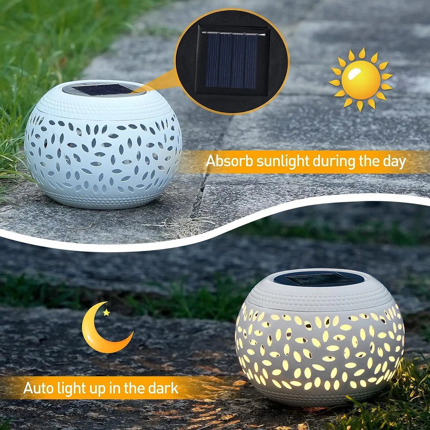 Solar LED Garden Lantern - Elegant Metal lantern solar Powered Lamp Waterproof Shadow Projection for Outdoor Garden Patio Light