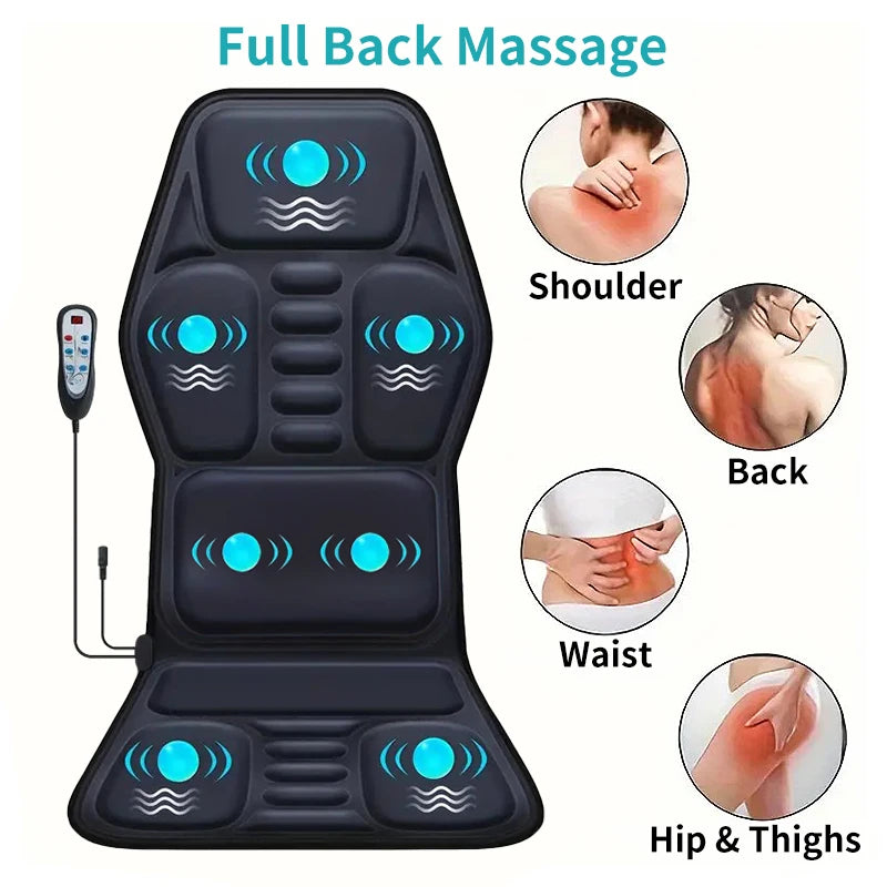 Back Massager Cushion with Heat | Full-Body Vibration Massage Mat for Chair & Car