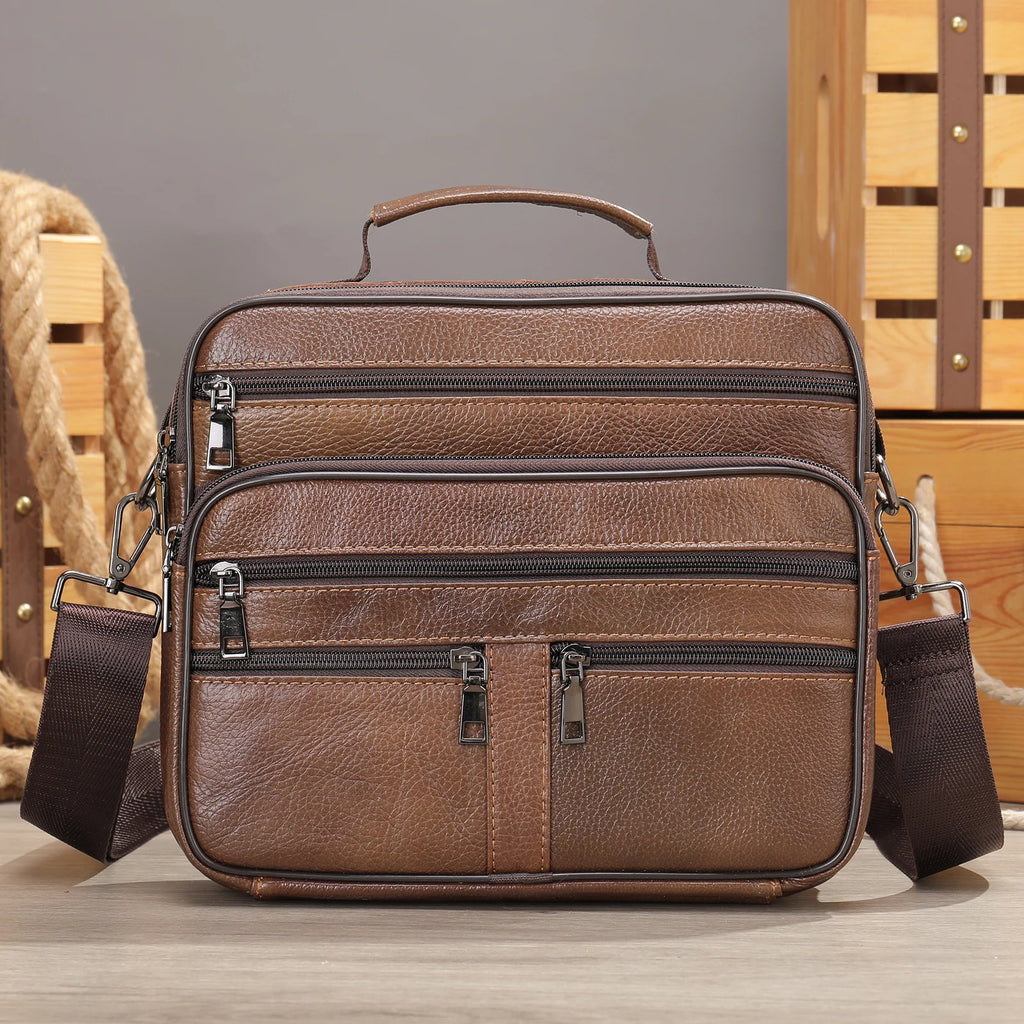 Genuine Leather Shoulder Bag for Men Black Cowhide Leather Handbag for Men Business Office Messenger Bag Male Crossbody Bag