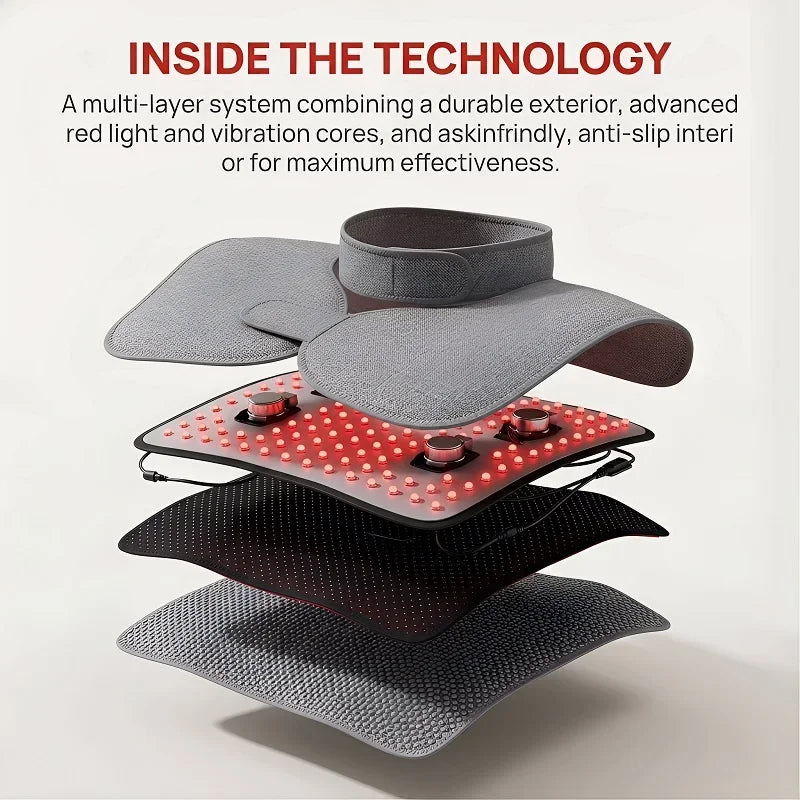 Red Light Heated Shoulder & Neck Support Wrap | 3-Gear Vibration, Helpful for Sleep