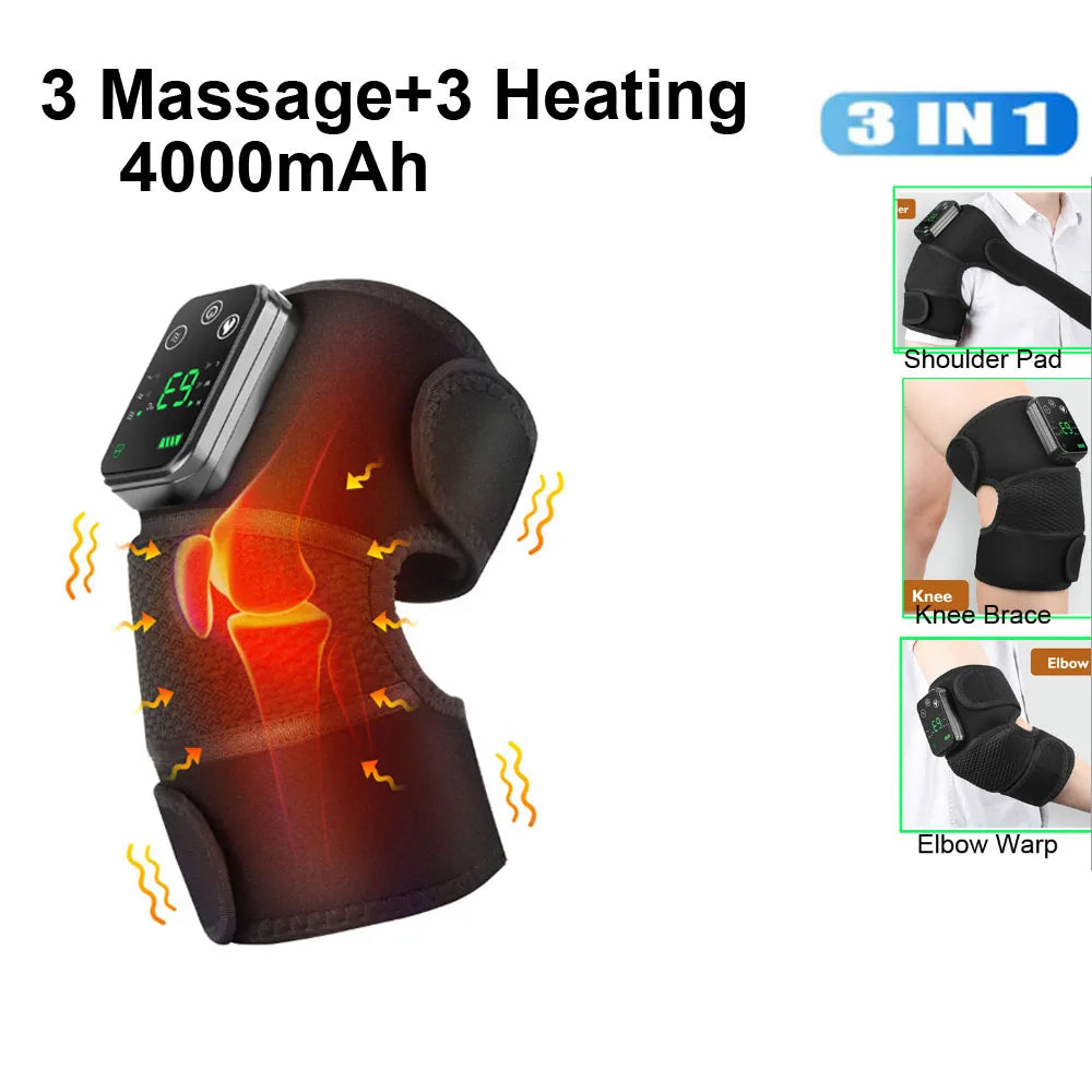 Heated knee wrap used while seated at home