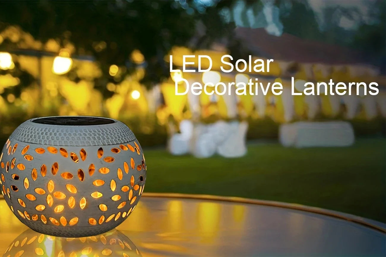 Solar LED Garden Lantern - Elegant Metal lantern solar Powered Lamp Waterproof Shadow Projection for Outdoor Garden Patio Light