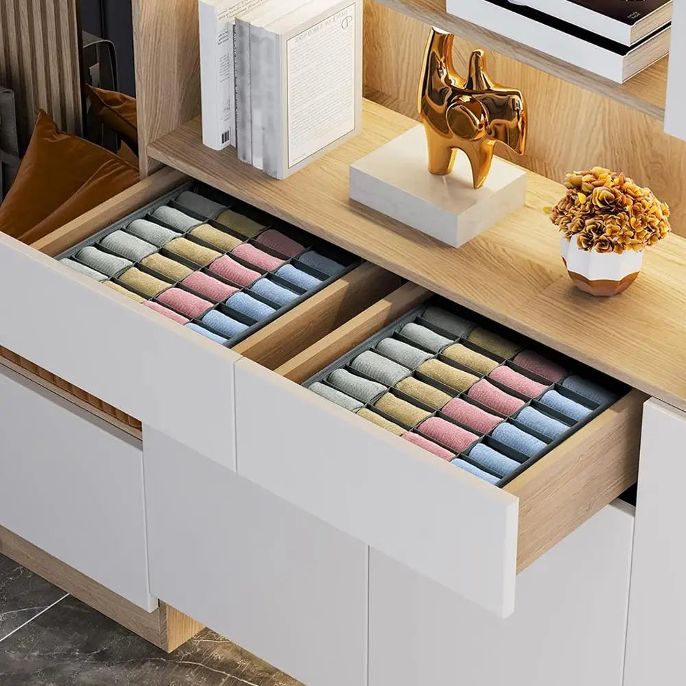 1pc Fabric Storage Box with 24 Compartments - Foldable Stackable Organizer for Socks Ties Underwear Space-Saving Drawer Divider