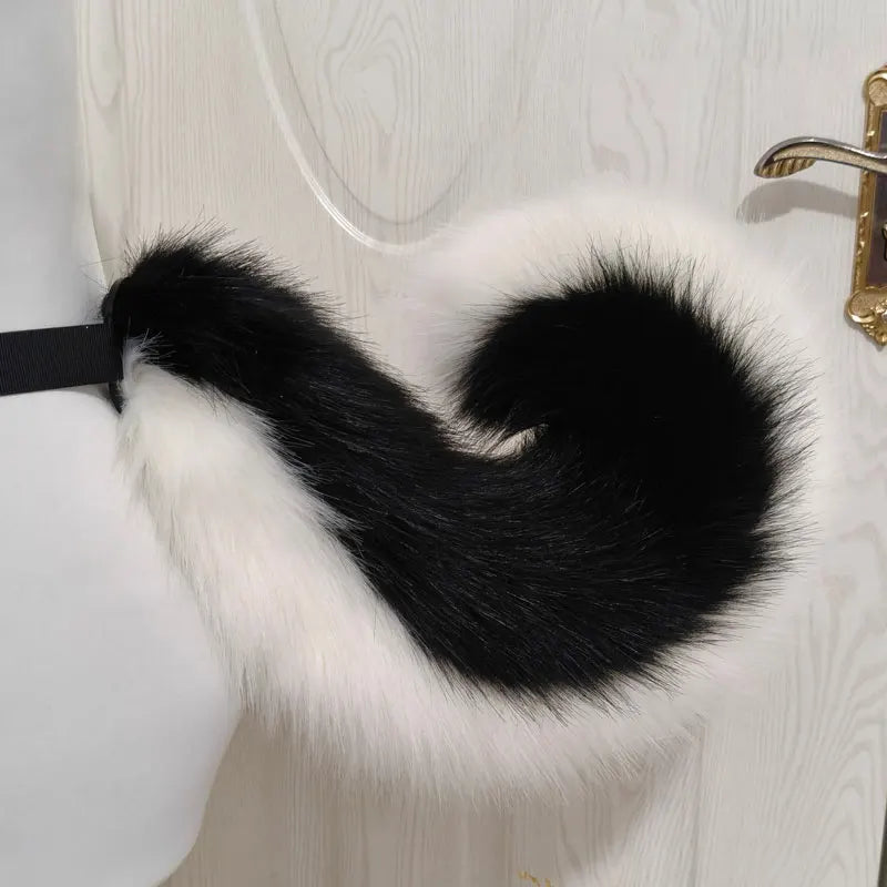 Faux Fur Wolf Fox Tail Dog Shiba Inu Tail with Black Belt Fursuit Plush Furry Costume Accessories for Halloween Party Cosplay
