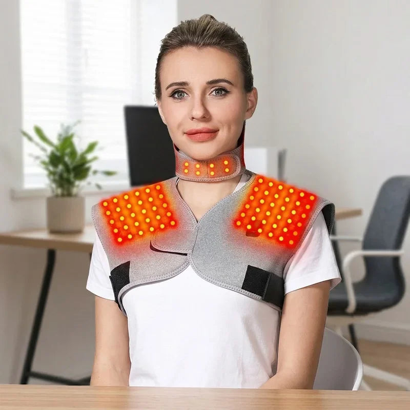 Red Light Heated Shoulder & Neck Support Wrap | 3-Gear Vibration, Helpful for Sleep