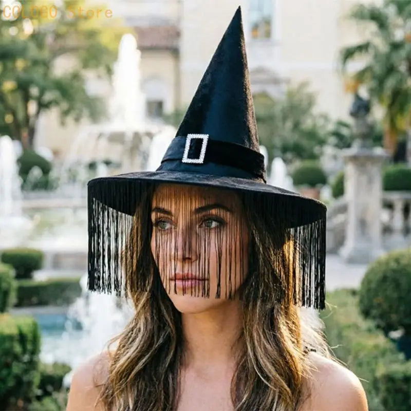 Witch Costume Hat With Pointed and Soft Fabric Finish for Halloween Theme Party Looks, Photo Booth Styling, and Character