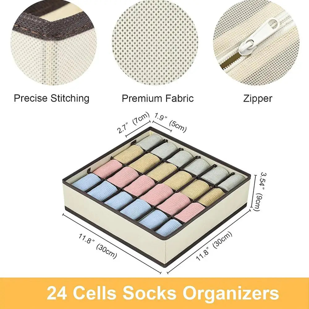 1pc Fabric Storage Box with 24 Compartments - Foldable Stackable Organizer for Socks Ties Underwear Space-Saving Drawer Divider