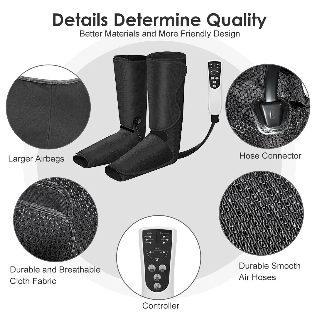 Leg Air Compression Massager | Foot, Calf & Thigh Massage with Heat, 3 Intensities