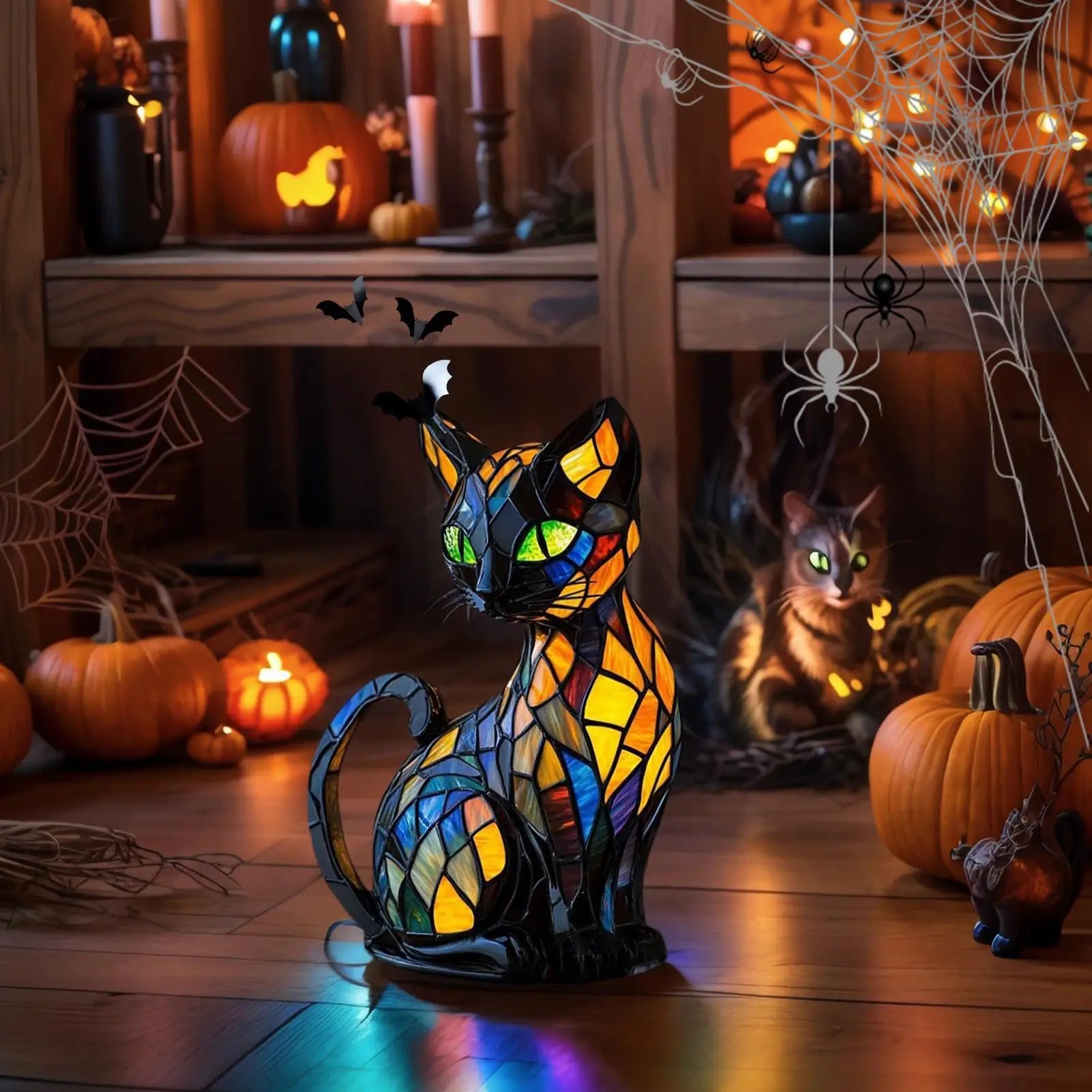 Cat Lamp Stained Retro Cat Stained Resin Tabletop Night Light Cute Pet Themed Led Lamp Gift For Cat Lovers