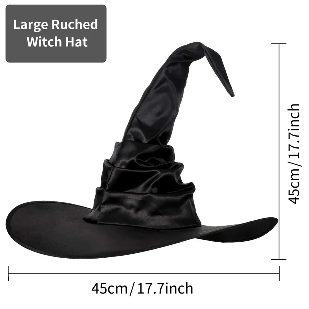 Women Halloween Witch Hat Large Foldable Witch Wizard Hat Spider Bat Pendant For Party Cosplay Costume Headgear Devil Cap Props