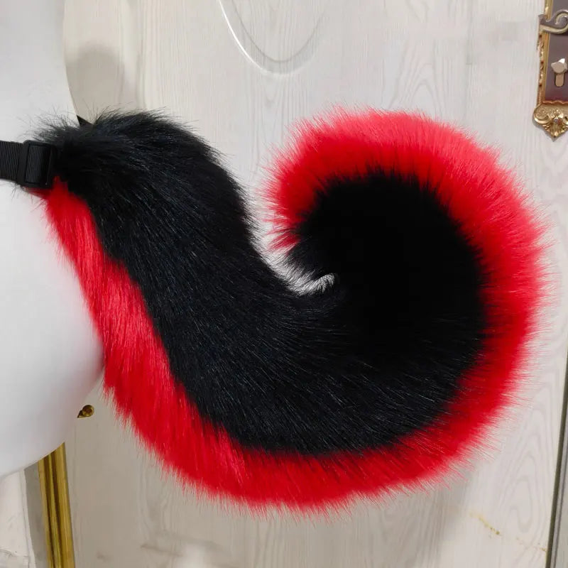 Faux Fur Wolf Fox Tail Dog Shiba Inu Tail with Black Belt Fursuit Plush Furry Costume Accessories for Halloween Party Cosplay