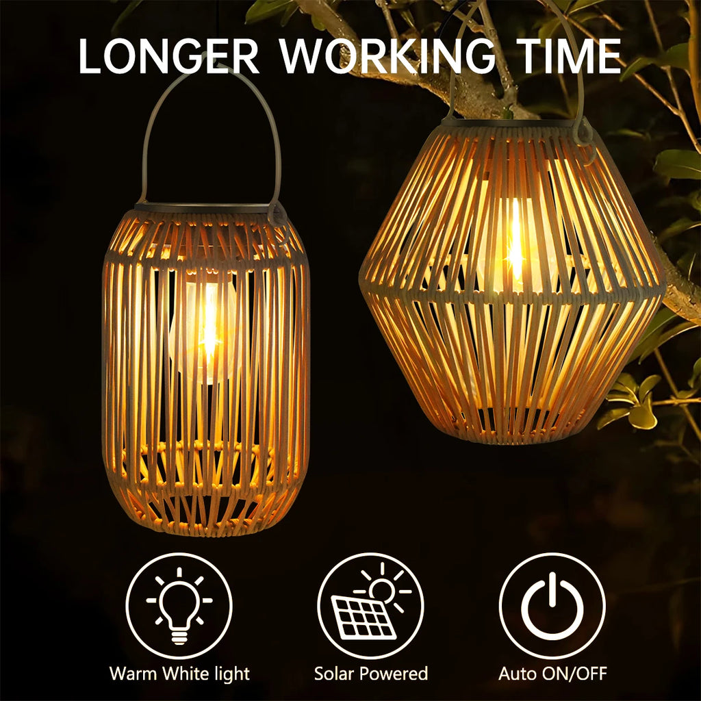 Solar Lantern Outdoor Solar Lanterns Waterproof for Outside Hanging Woven Lantern Boho Lamp Lights Decoration for Garden Yard
