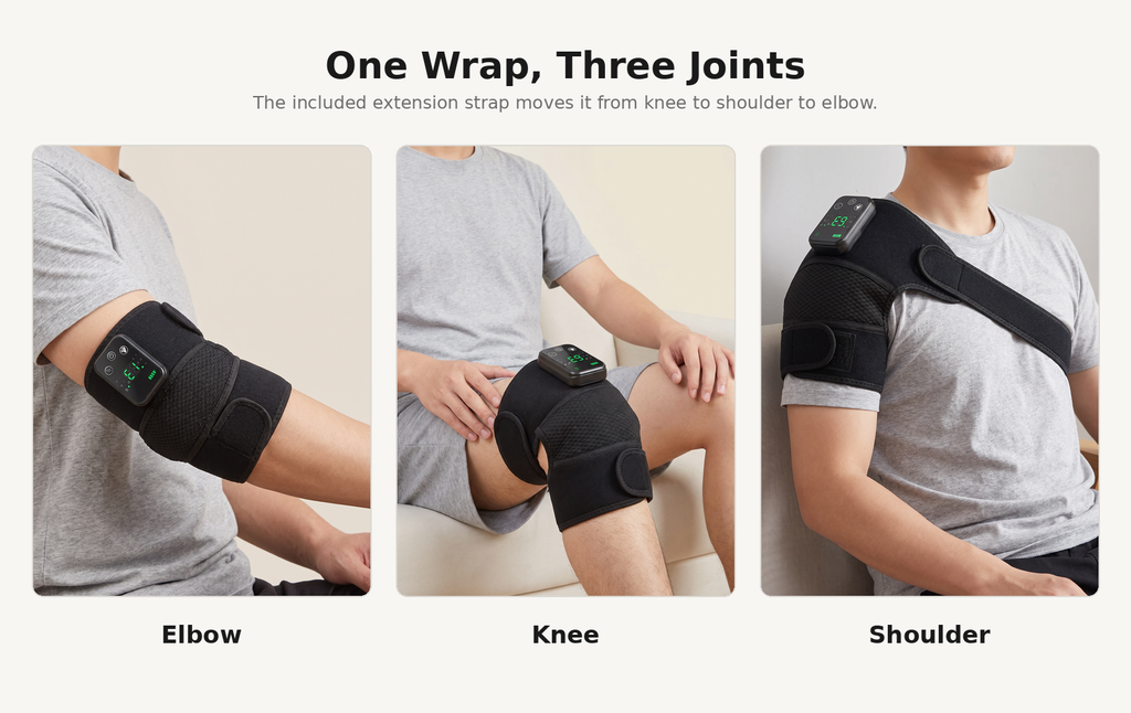 Heated Knee Massager with Vibration | 3-in-1 Cordless Wrap for Knee, Shoulder & Elbow
